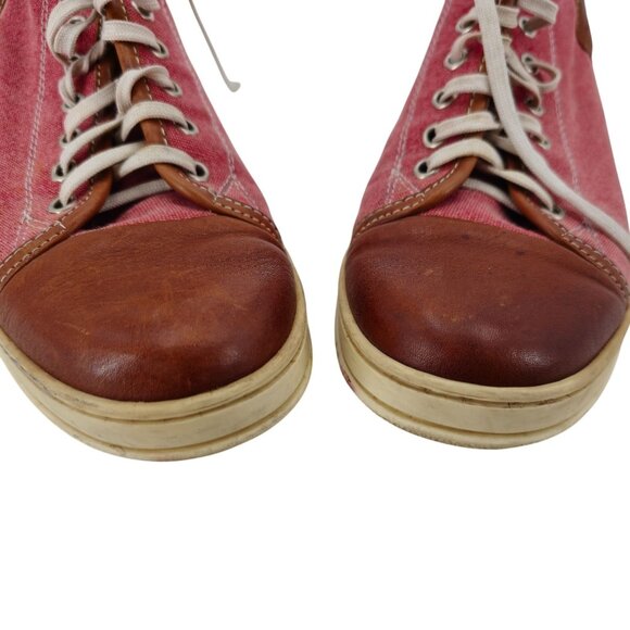 Bruno Magli Italy Burgundy Brown Canvas Leather Mid Sneakers Mens 7 Casual Shoes - Picture 9 of 15